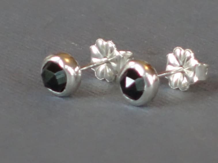 Black Spinel Studs, Spinel post Earrings, Black Stud, August Birthstone, Gemstone Stud earrings, Bezel Set Black Spinel Earrings