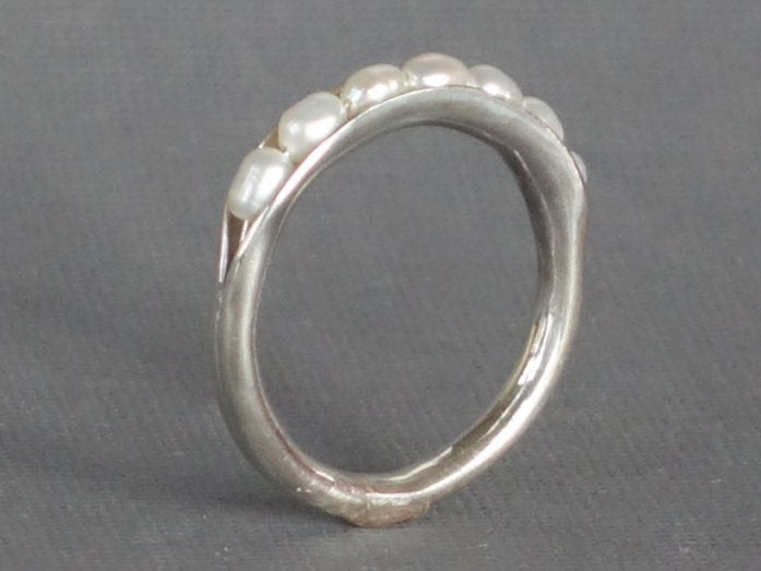 Pearl Ring, White Pearl Band, Anticlastic Ring, June Birthday, Birthstone Ring, Made to Order, Custom