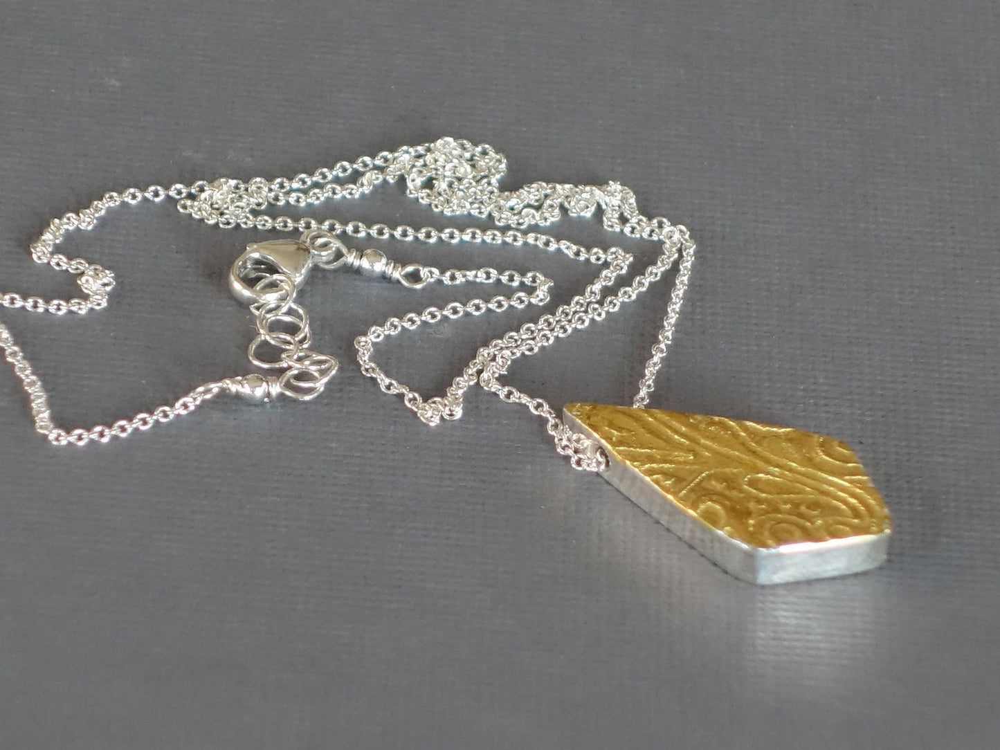 Gold Teardrop Pendant, Etched Pendant, Keum Boo Pendant, Hollow Form Pendant, Carved Teardrop