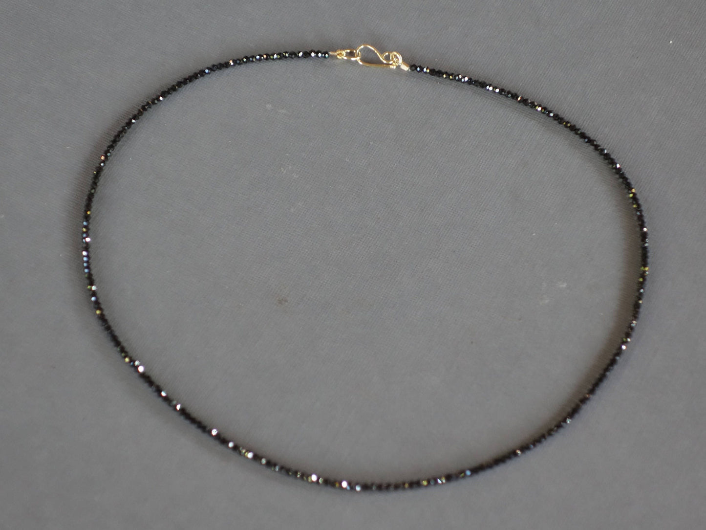 Black Spinel Necklace with 14k yellow gold clasp, Faceted Spinel Necklace