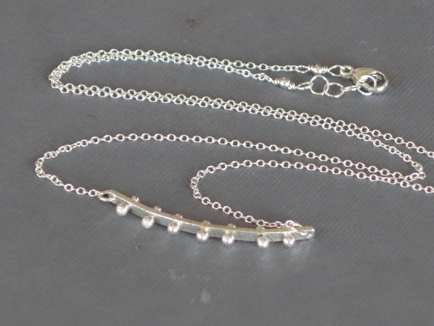 Silver Curved Bar Necklace, Studded Curved Bar Necklace, Minimalist Jewelry, Bar Necklace, Sterling Silver Layering Necklace, Fancy Bar