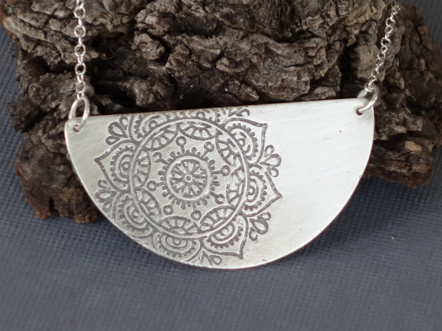 Mandala Necklace, Half Moon Necklace, Silver Mandala, Moon Necklace, Minimalist Necklace, Geometric