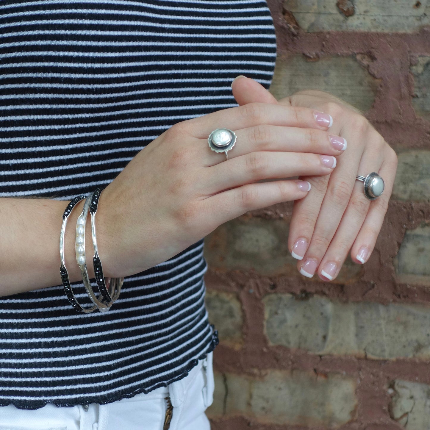 Pear Ring, White Pearl Ring, Silver Pearl Ring, Coin Pearl Ring, Birthstone Ring, June Birthday Ring