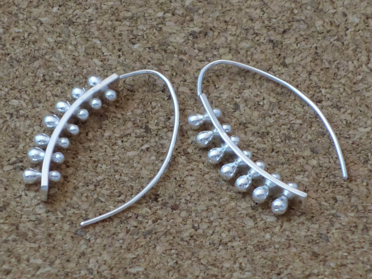 Silver Curved Bar Earring, Silver Long Bar Earrings, Silver bar Dangle, Pinned Earrings