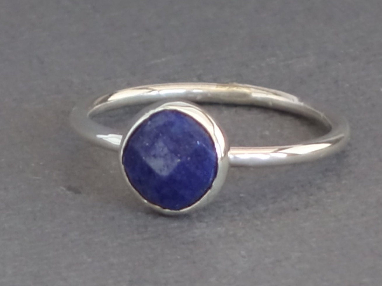 Lapis Ring, Round Lapis Ring, Lapis Lazuli Ring, Faceted Lapis Ring, Silver Lapis Ring