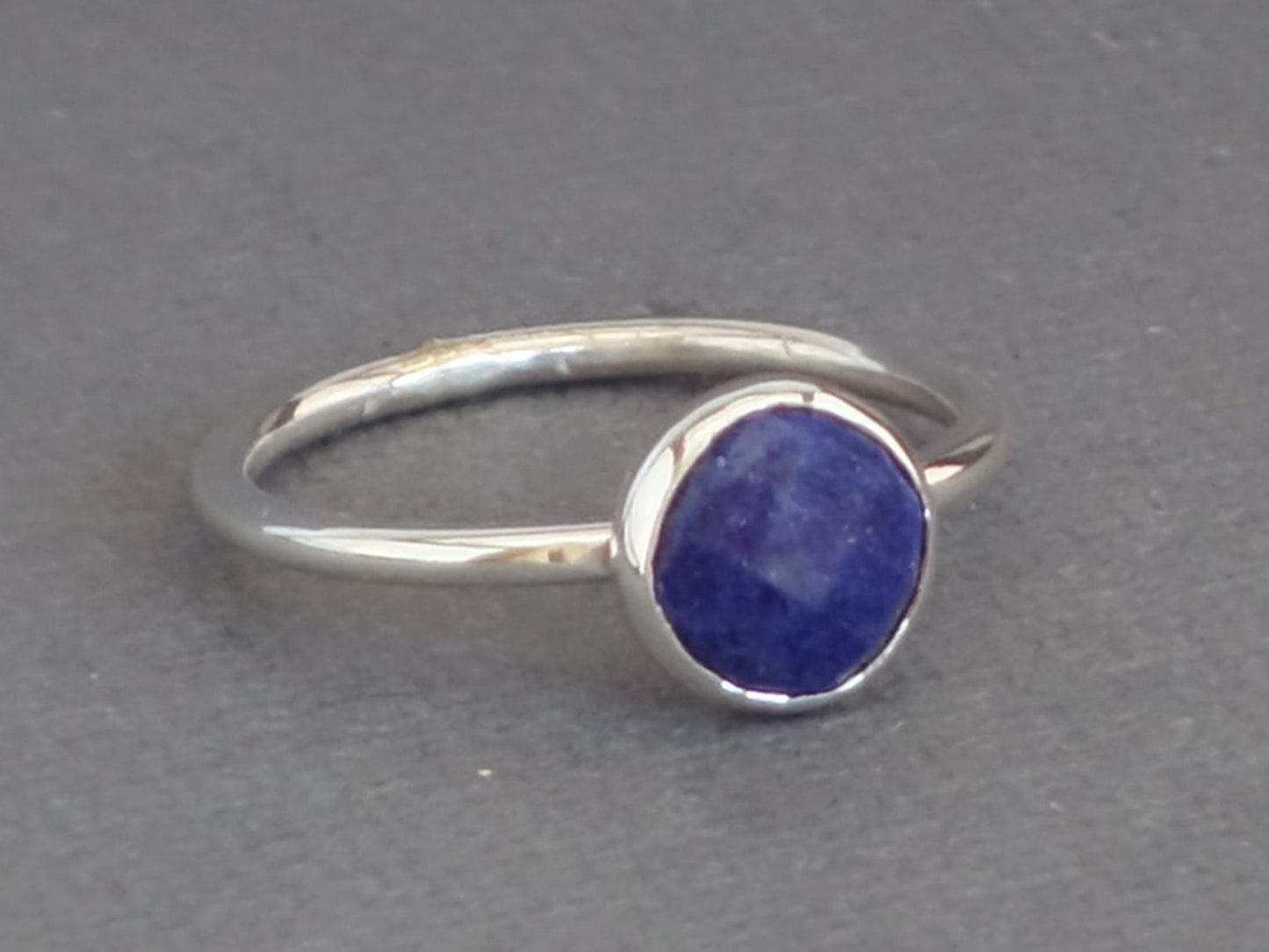 Lapis Ring, Round Lapis Ring, Lapis Lazuli Ring, Faceted Lapis Ring, Silver Lapis Ring