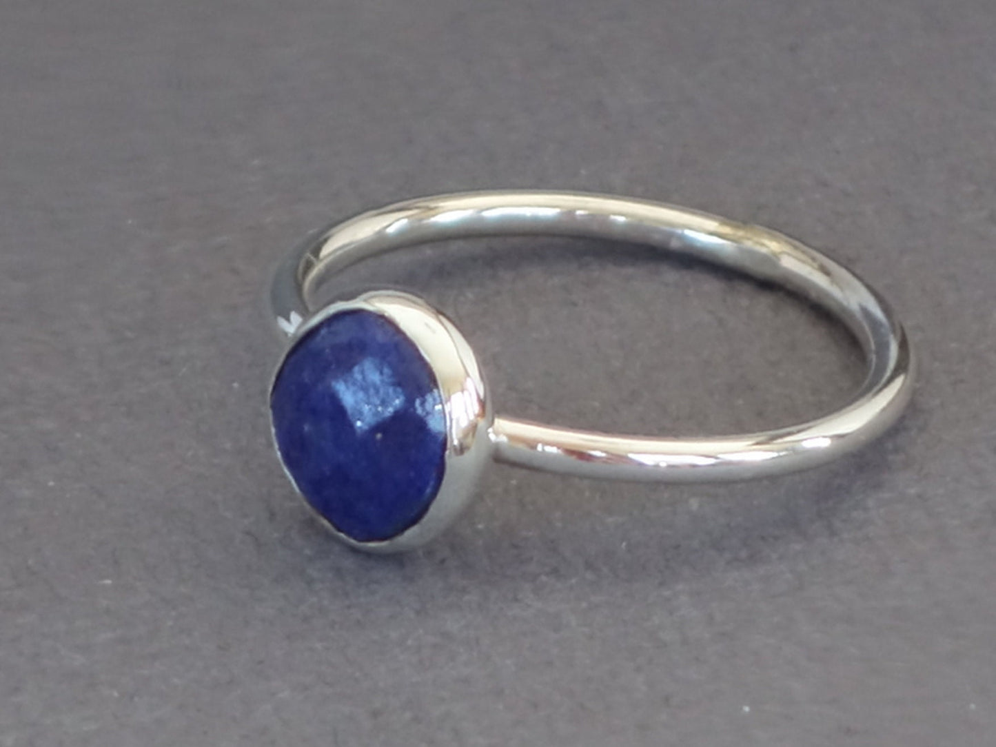 Lapis Ring, Round Lapis Ring, Lapis Lazuli Ring, Faceted Lapis Ring, Silver Lapis Ring