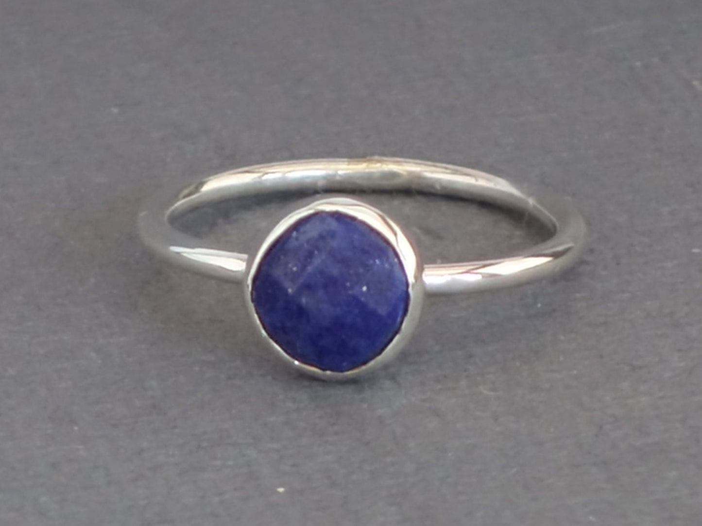 Lapis Ring, Round Lapis Ring, Lapis Lazuli Ring, Faceted Lapis Ring, Silver Lapis Ring