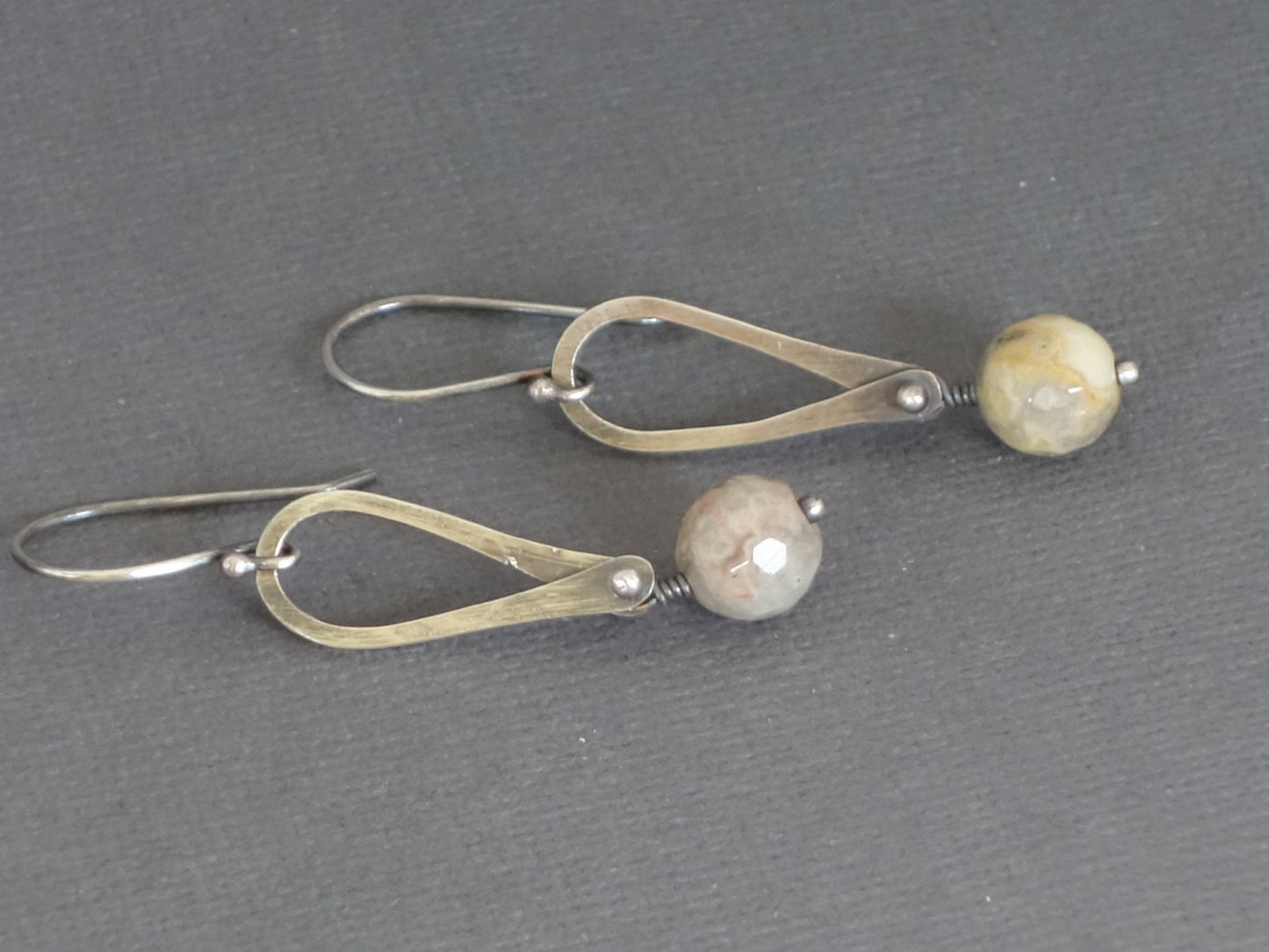 Agate Earrings, Teardrop Earrings, Faceted Agate Earrings, Agate Dangle, neutral earring, everyday earring