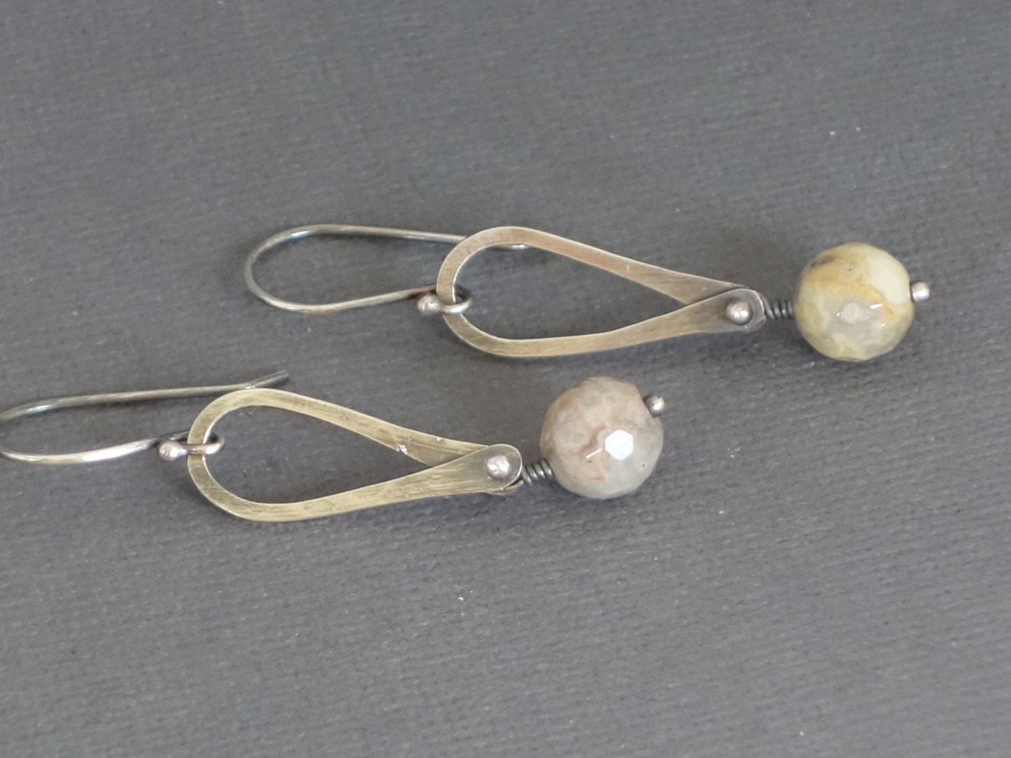 Agate Earrings, Teardrop Earrings, Faceted Agate Earrings, Agate Dangle, neutral earring, everyday earring