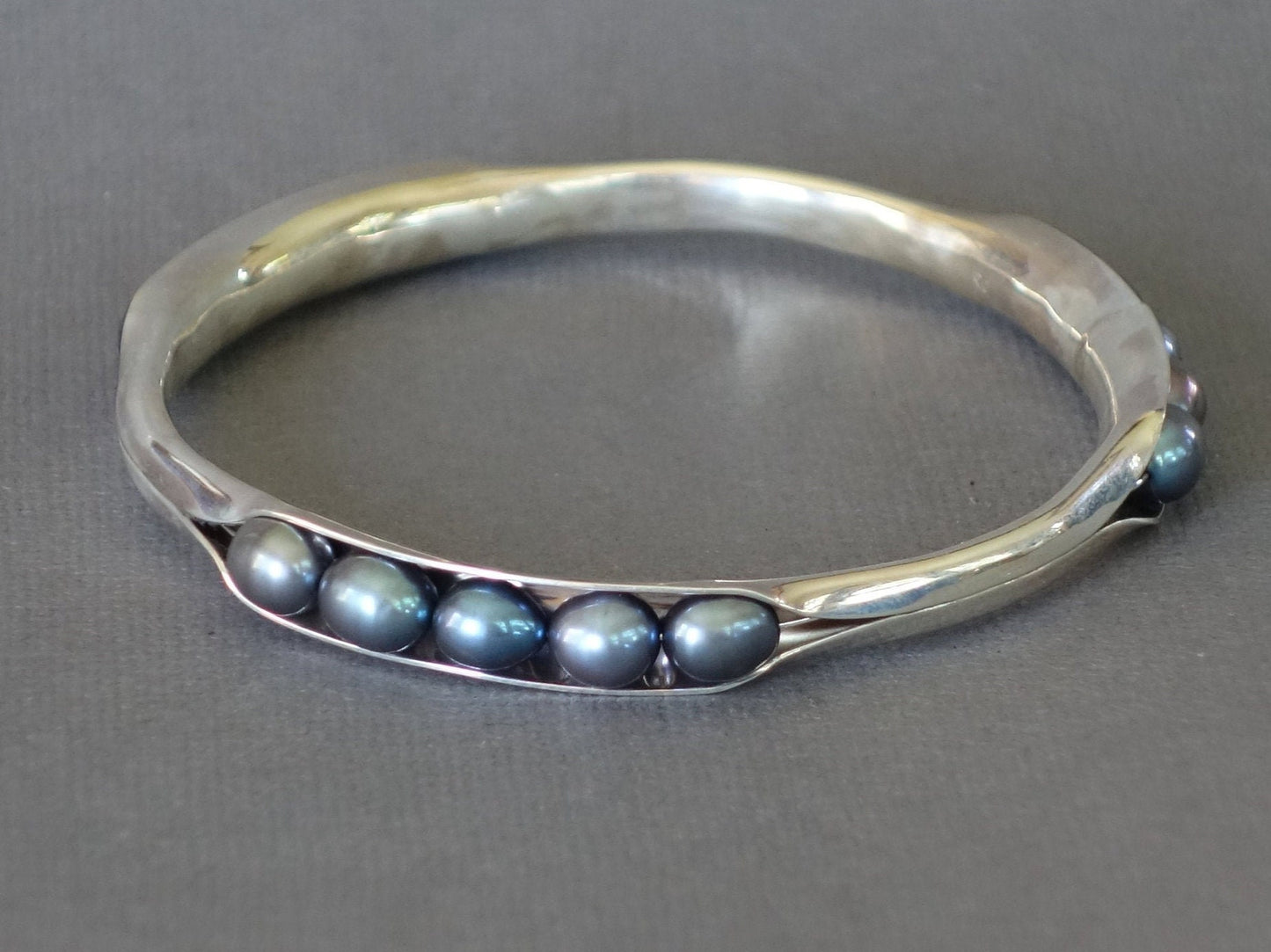 Pearl Bracelet, Anticlastic Pearl Bangle, Blue Pearl Bangle, Metalwork Bangle, Birthstone Bracelet