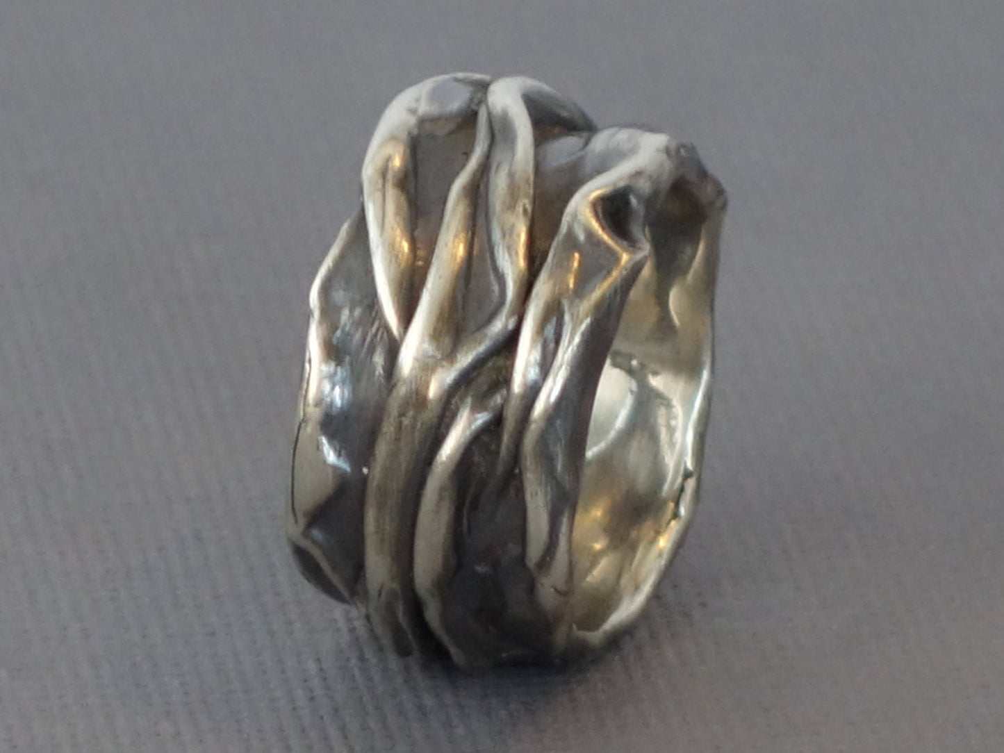 Chunky Silver Band, Wide Silver Band, Textured Silver Band, Rippled Silver Band, Thick Mens band, Folded Band,