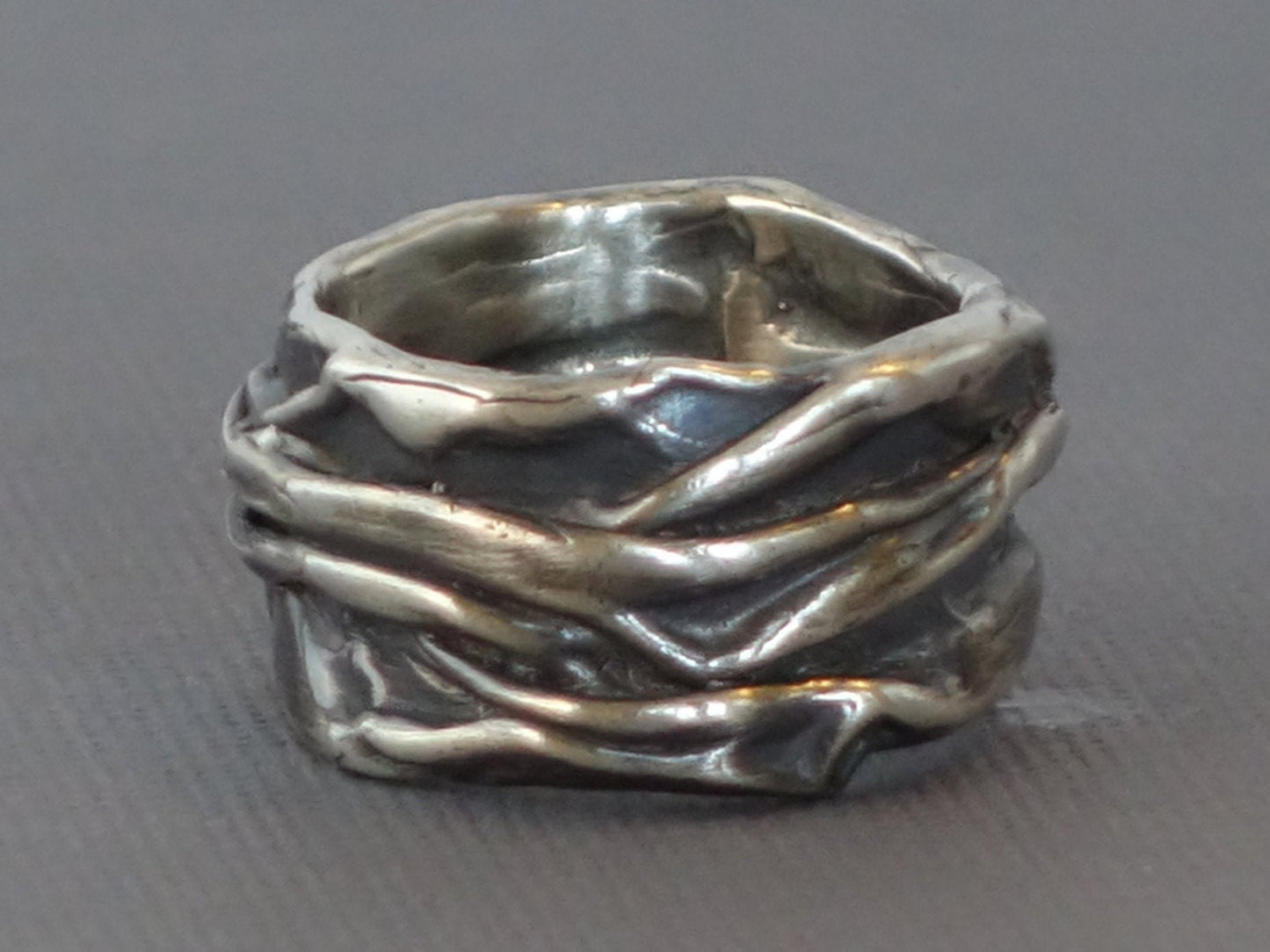 Chunky Silver Band, Wide Silver Band, Textured Silver Band, Rippled Silver Band, Thick Mens band, Folded Band,