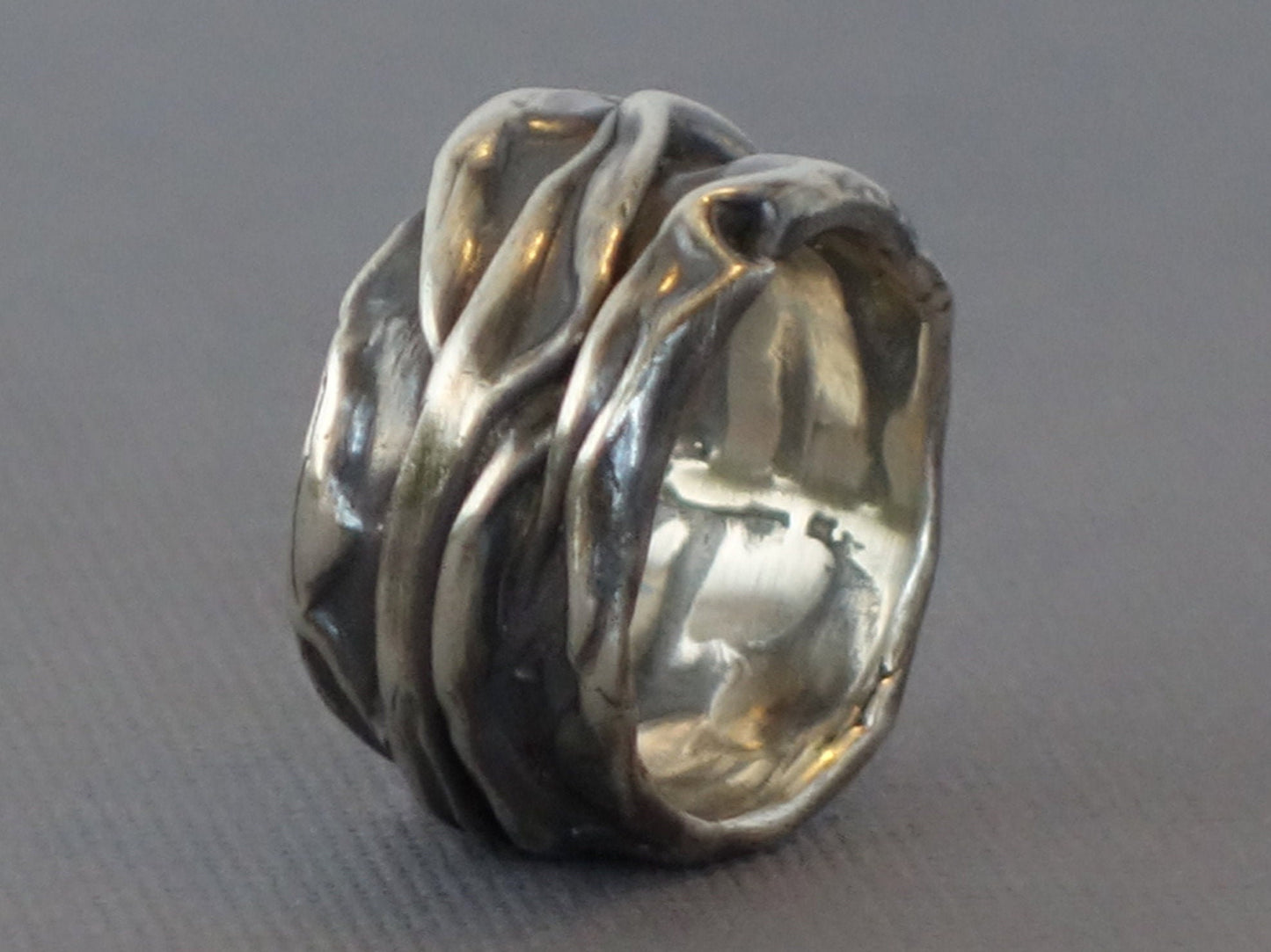 Chunky Silver Band, Wide Silver Band, Textured Silver Band, Rippled Silver Band, Thick Mens band, Folded Band,