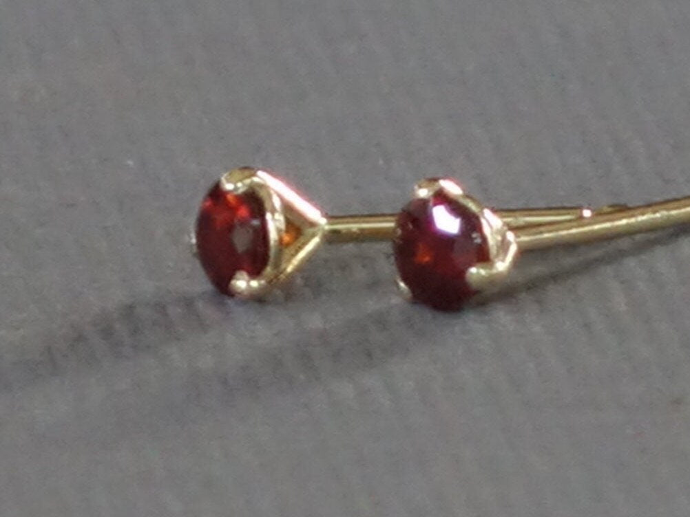 Gold Garnet Studs, Small Gold Garnet Studs, 3mm Round Garnet Studs, Garnet post earrings, Prong Set Garnet Studs, Solid Gold