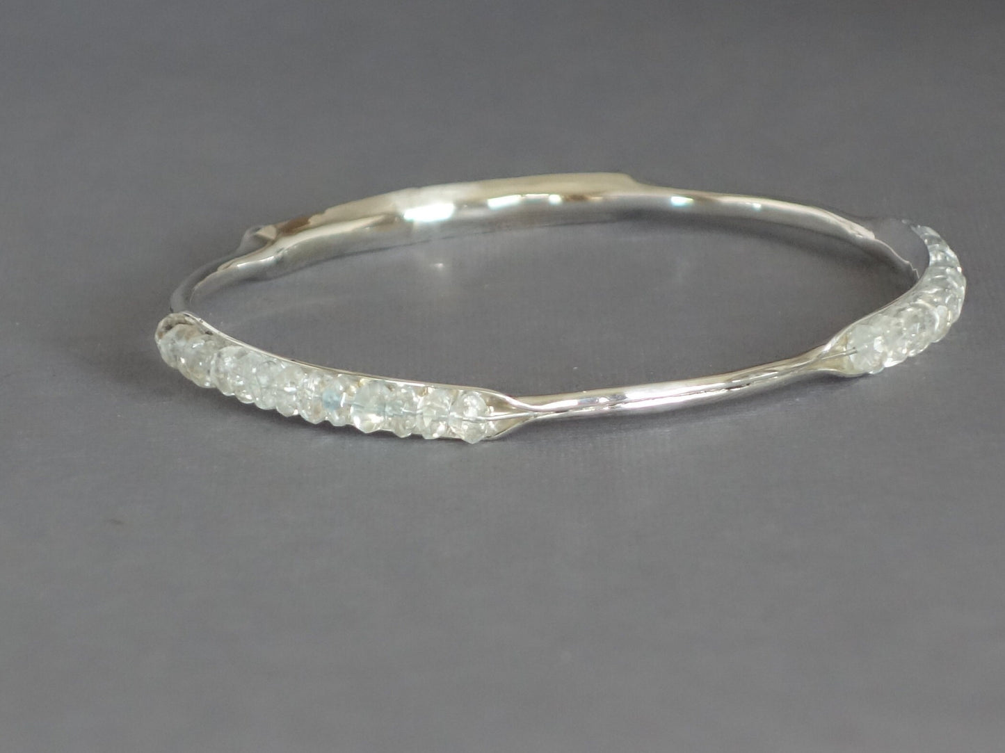 Silver Bangle, Clear Quartz Bracelet, Skinny Bangle, Stacking Bangle, Clear Bracelet, Anticlastic Bangle, Thin Bangle,