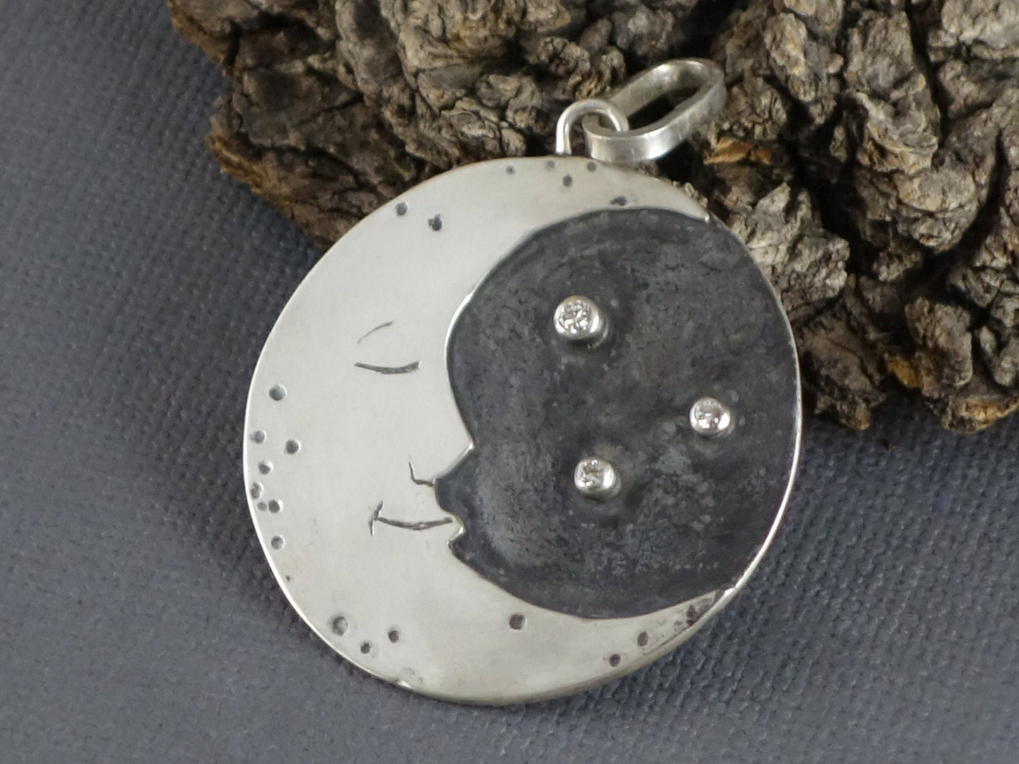 Celestial pendant, 2 sided sun and moon, Sun Pendant, Man in the moon Pendant, Moon Necklace, Double sided pendant, Large Pendant,