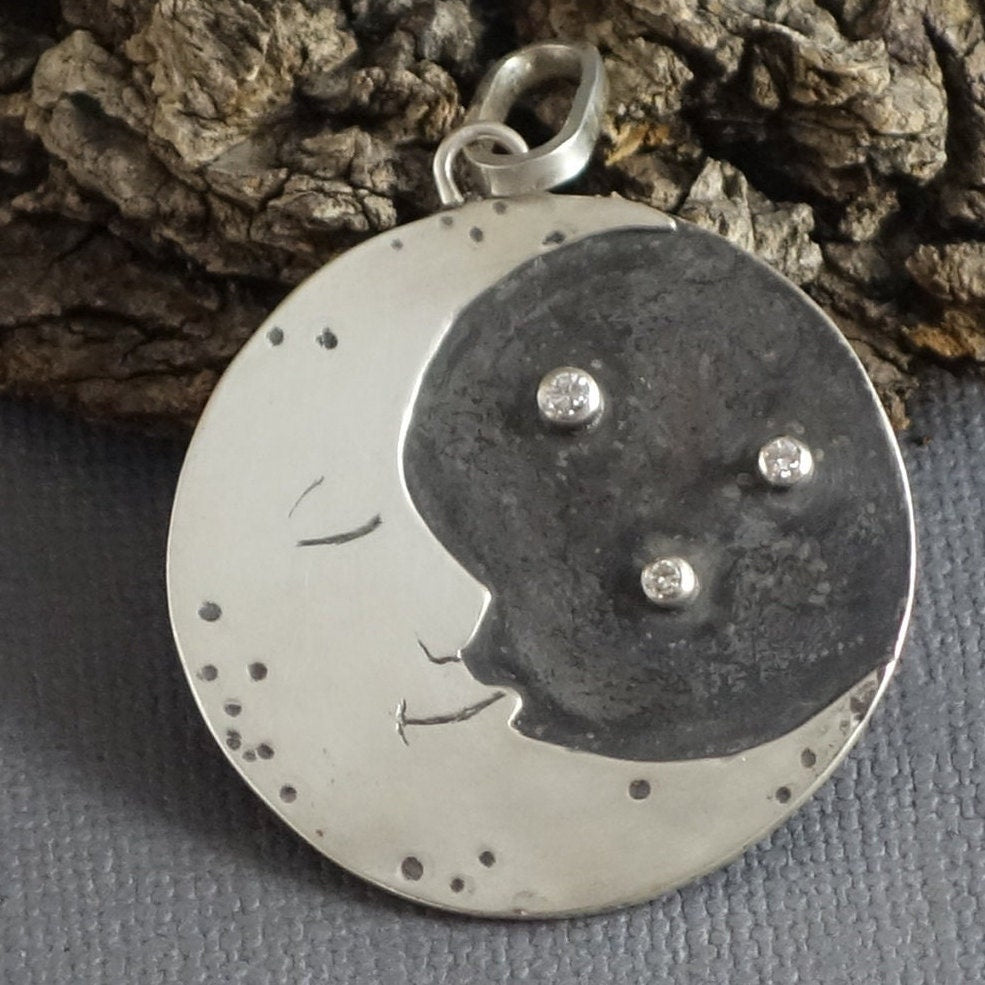 Celestial pendant, 2 sided sun and moon, Sun Pendant, Man in the moon Pendant, Moon Necklace, Double sided pendant, Large Pendant,