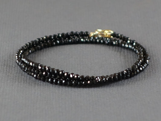 Black Spinel Necklace with 14k yellow gold clasp, Faceted Spinel Necklace
