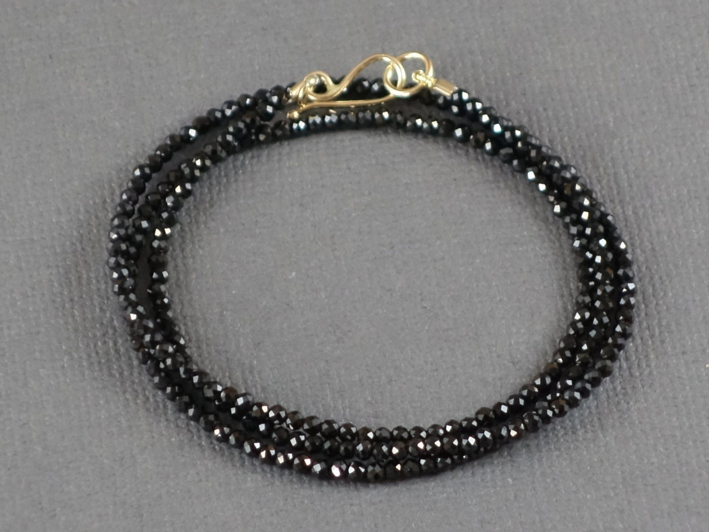 Black Spinel Necklace with 14k yellow gold clasp, Faceted Spinel Necklace
