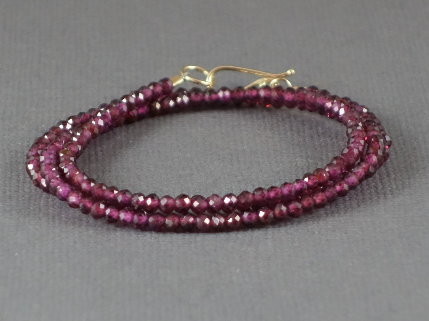 Garnet Necklace with 14k Yellow Gold Clasp, Faceted Garnet Necklace, Beaded Garnet Necklace,