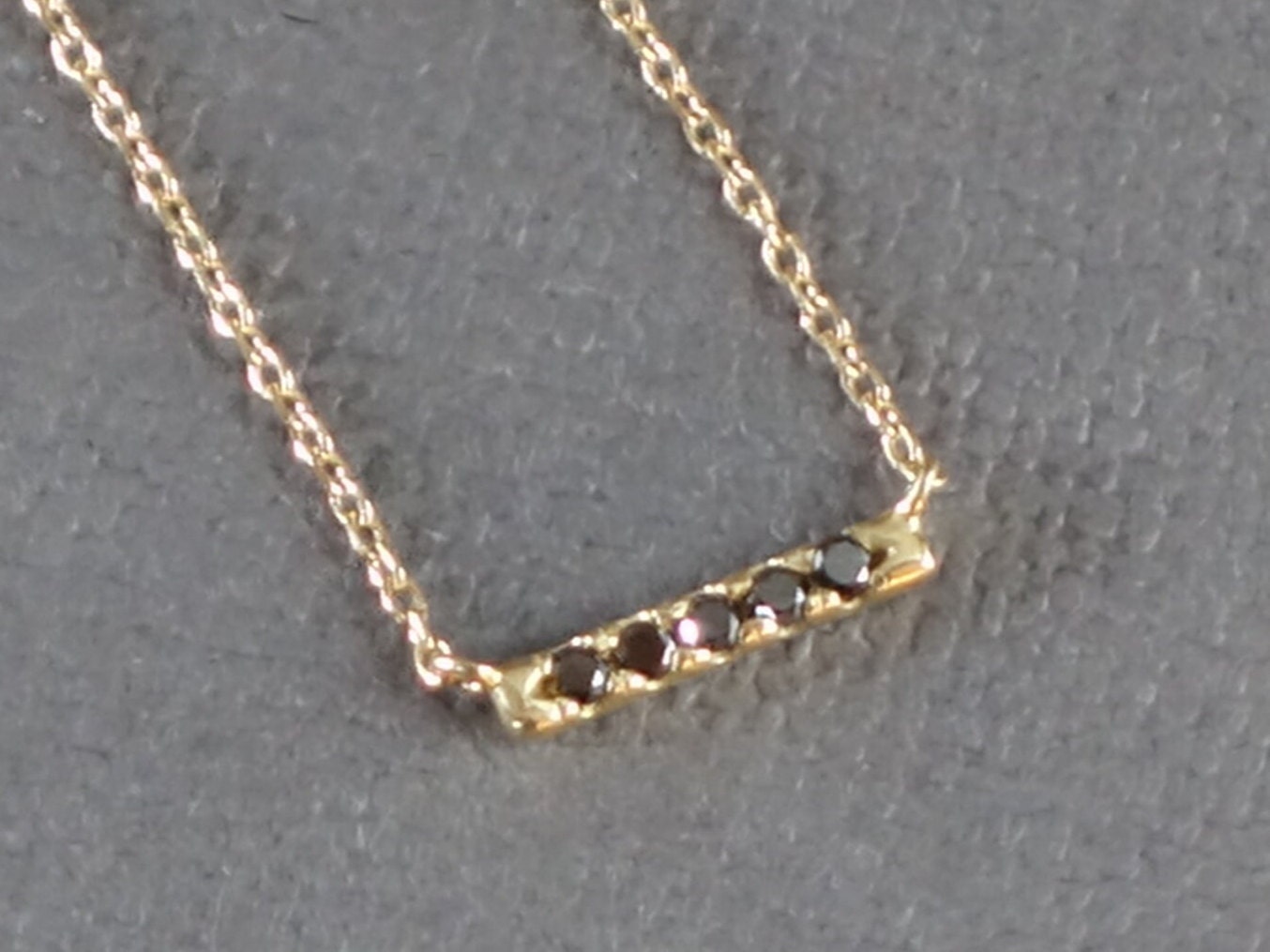 14K Solid Gold Bar Necklace with Black Diamonds, Skinny Gold Bar Necklace, Dainty 14k gold Bar Necklace, Diamond Pendant. Diamond Bar