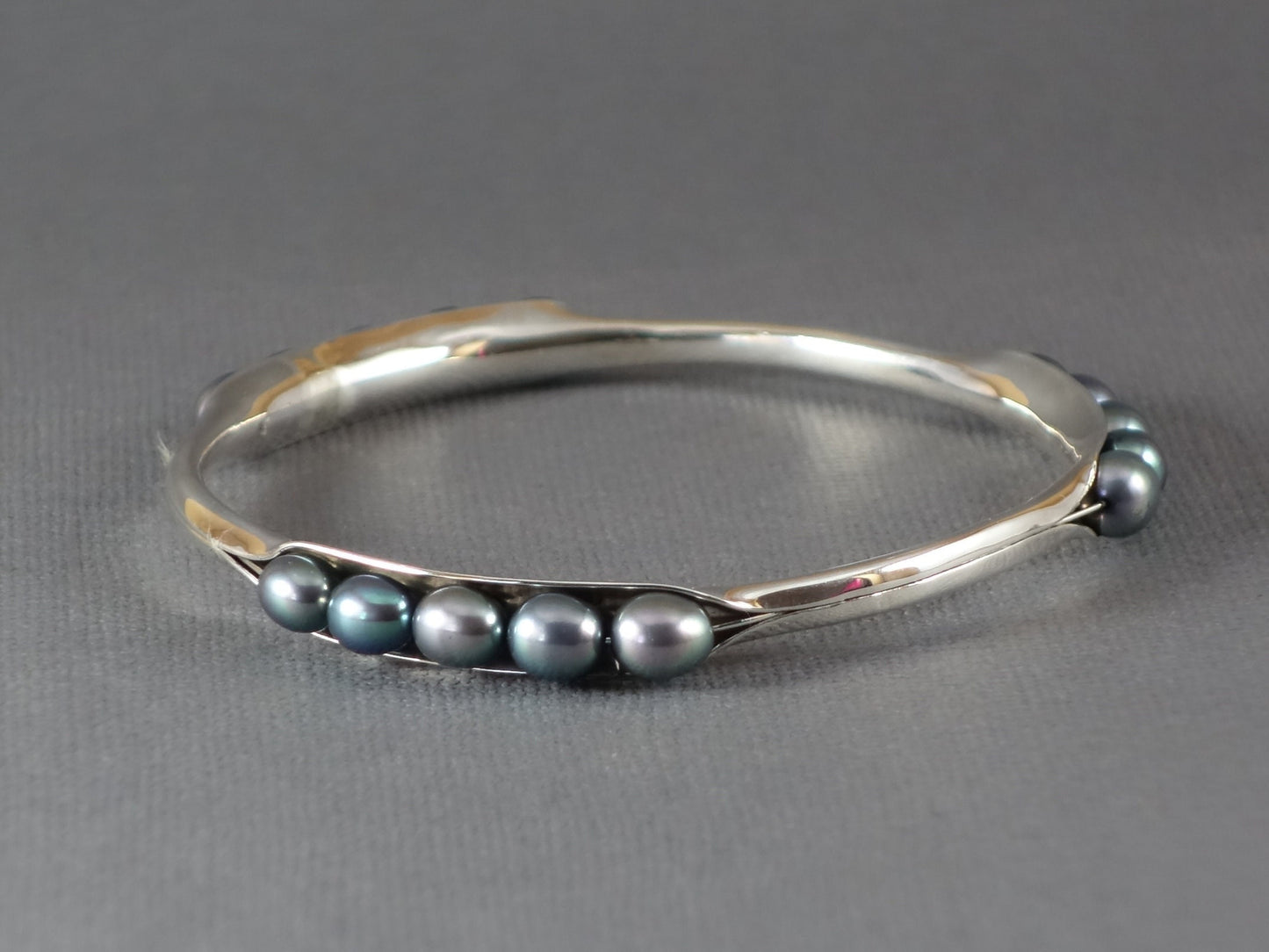 Pearl Bracelet, Anticlastic Pearl Bangle, Blue Pearl Bangle, Metalwork Bangle, Birthstone Bracelet