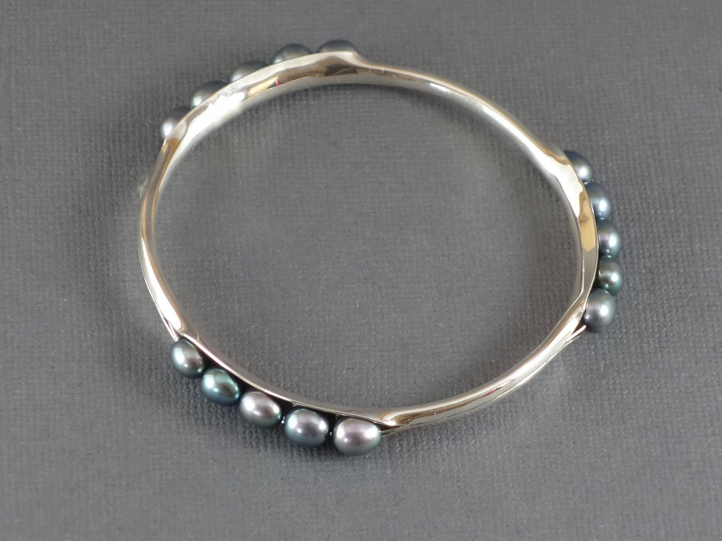Pearl Bracelet, Anticlastic Pearl Bangle, Blue Pearl Bangle, Metalwork Bangle, Birthstone Bracelet