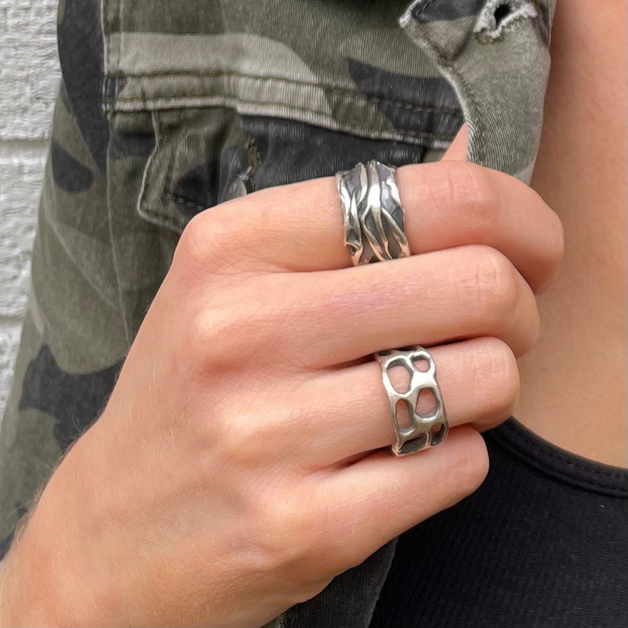Chunky Silver Band, Wide Silver Band, Textured Silver Band, Rippled Silver Band, Thick Mens band, Folded Band,