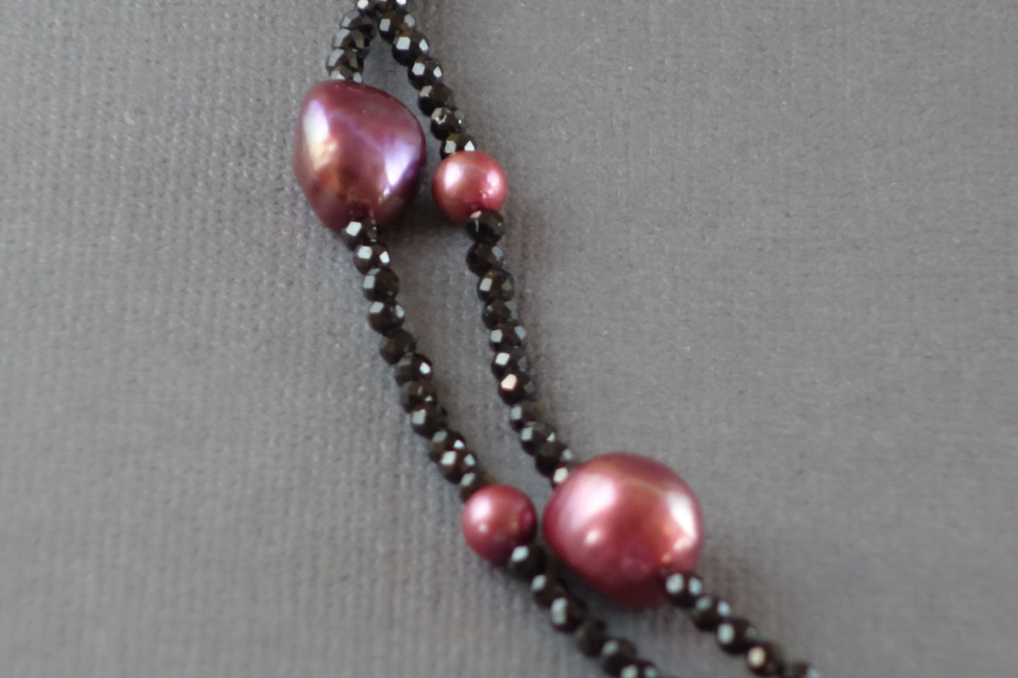 Long Pearl Necklace, Pink Pearl Necklace, Black Spinel Necklace, 48 inch Pearl Necklace,