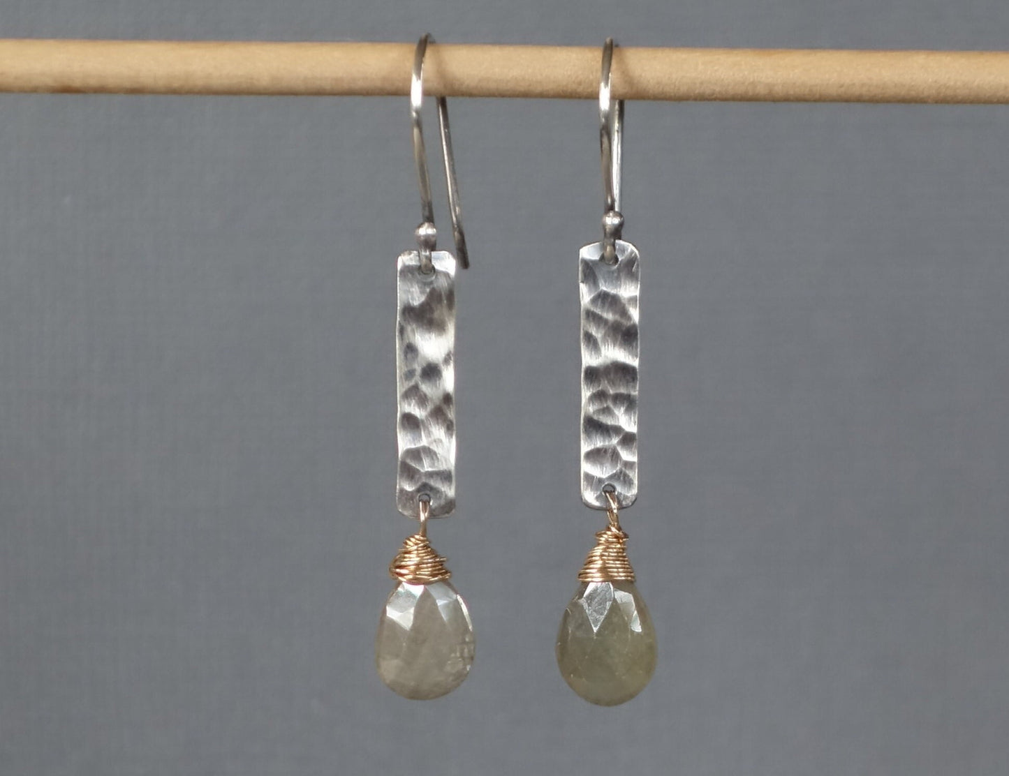 Green Sapphire Earrings, Long Sapphire Earrings, Green Earrings, Long Dangle, Sleek Dangle,