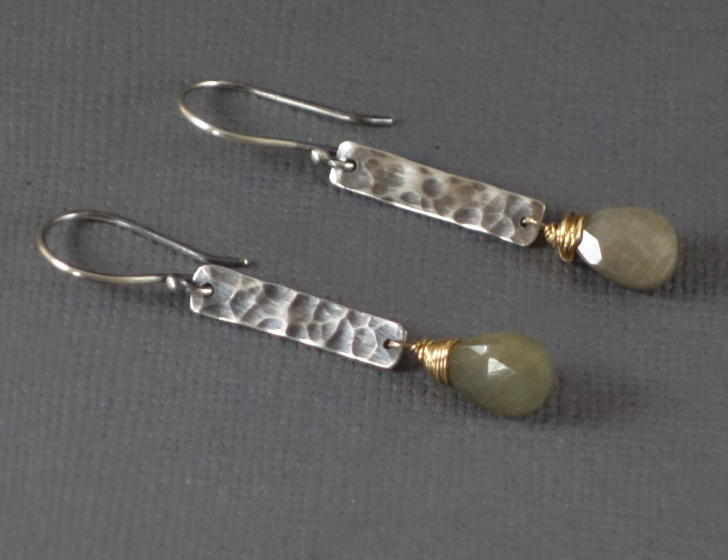 Green Sapphire Earrings, Long Sapphire Earrings, Green Earrings, Long Dangle, Sleek Dangle,