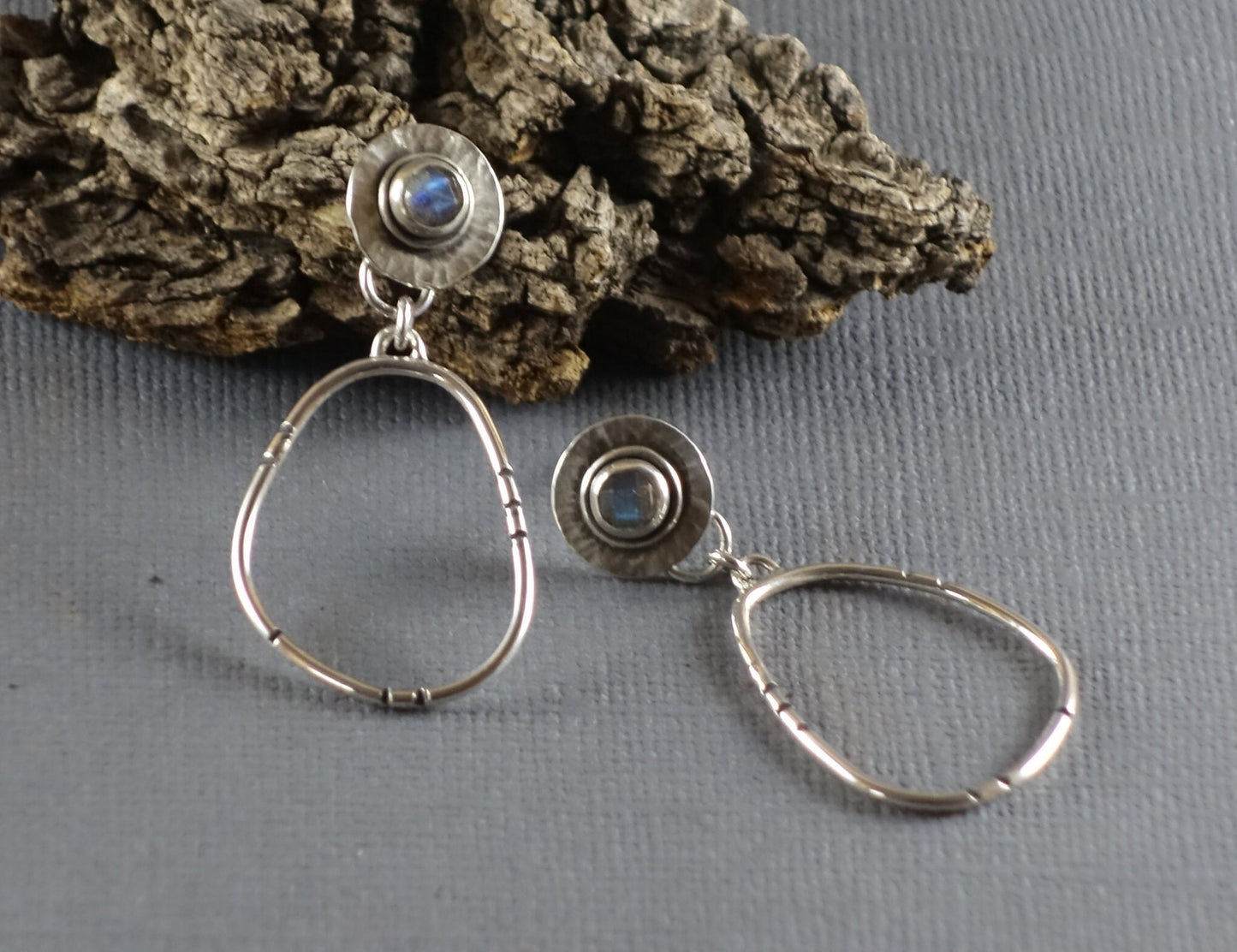 Labradorite Post Earrings, Labradorite Earrings, Post Earring with Oval Hoop Dangle, Labradorite Earrings