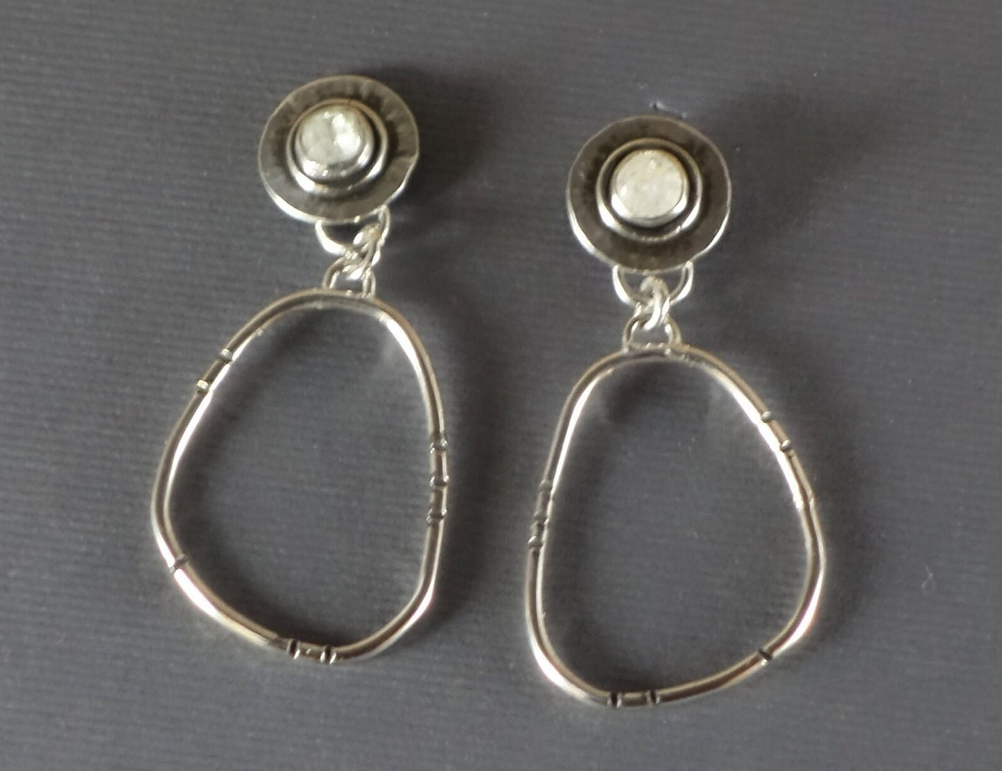 Rainbow Moonstone Post Earrings, Rainbow Moonstone Earrings, Post Earring with Oval Hoop Dangle, Rainbow Moonstone Earrings