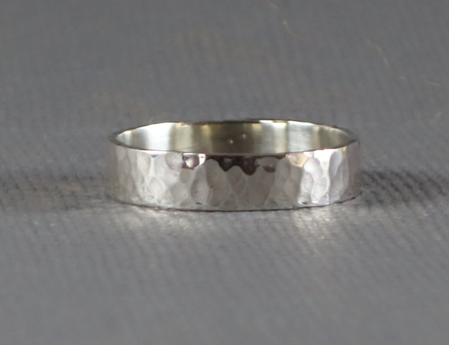 Hammered Band, Wedding Band, 4mm Wide Band, Flat Band, Textured Band