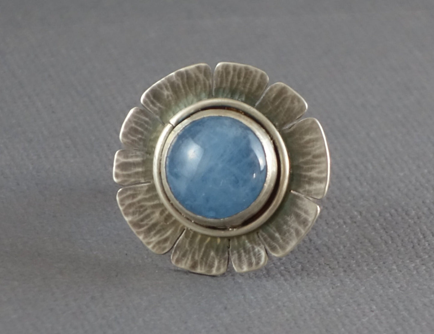 Big Aquamarine Ring, Flower Ring, Aquamarine Silver Ring
