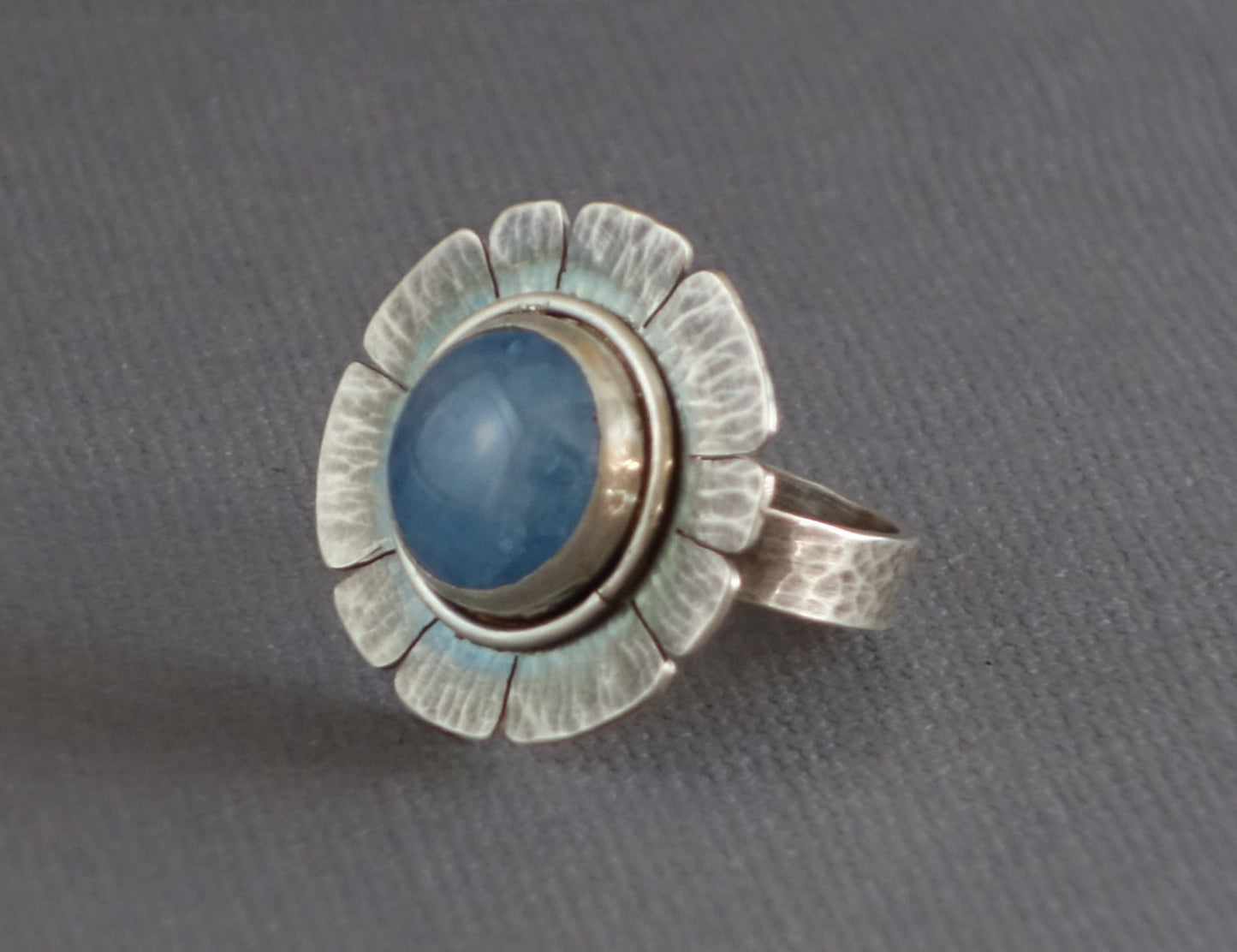 Big Aquamarine Ring, Flower Ring, Aquamarine Silver Ring