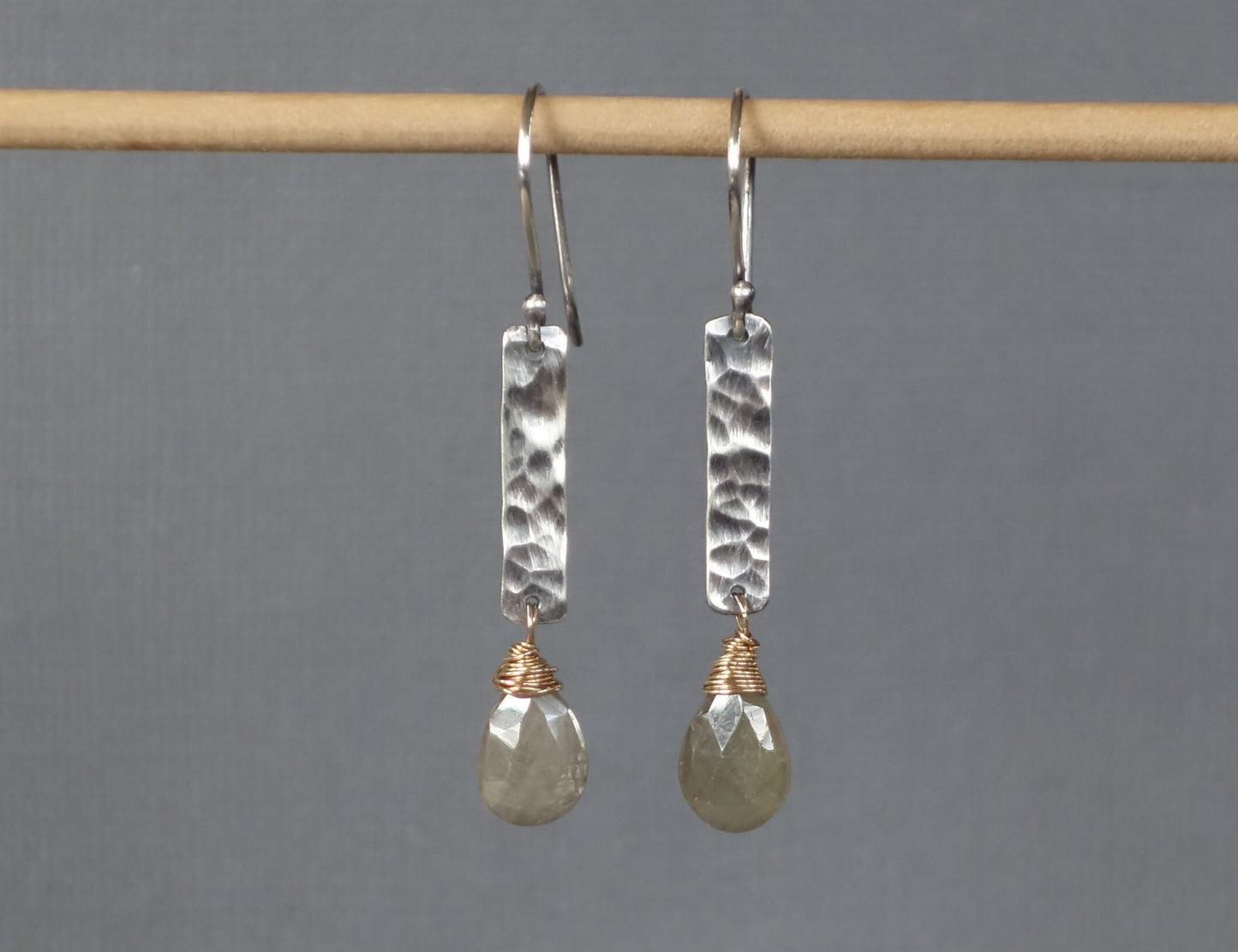 Green Sapphire Earrings, Long Sapphire Earrings, Green Earrings, Long Dangle, Sleek Dangle,