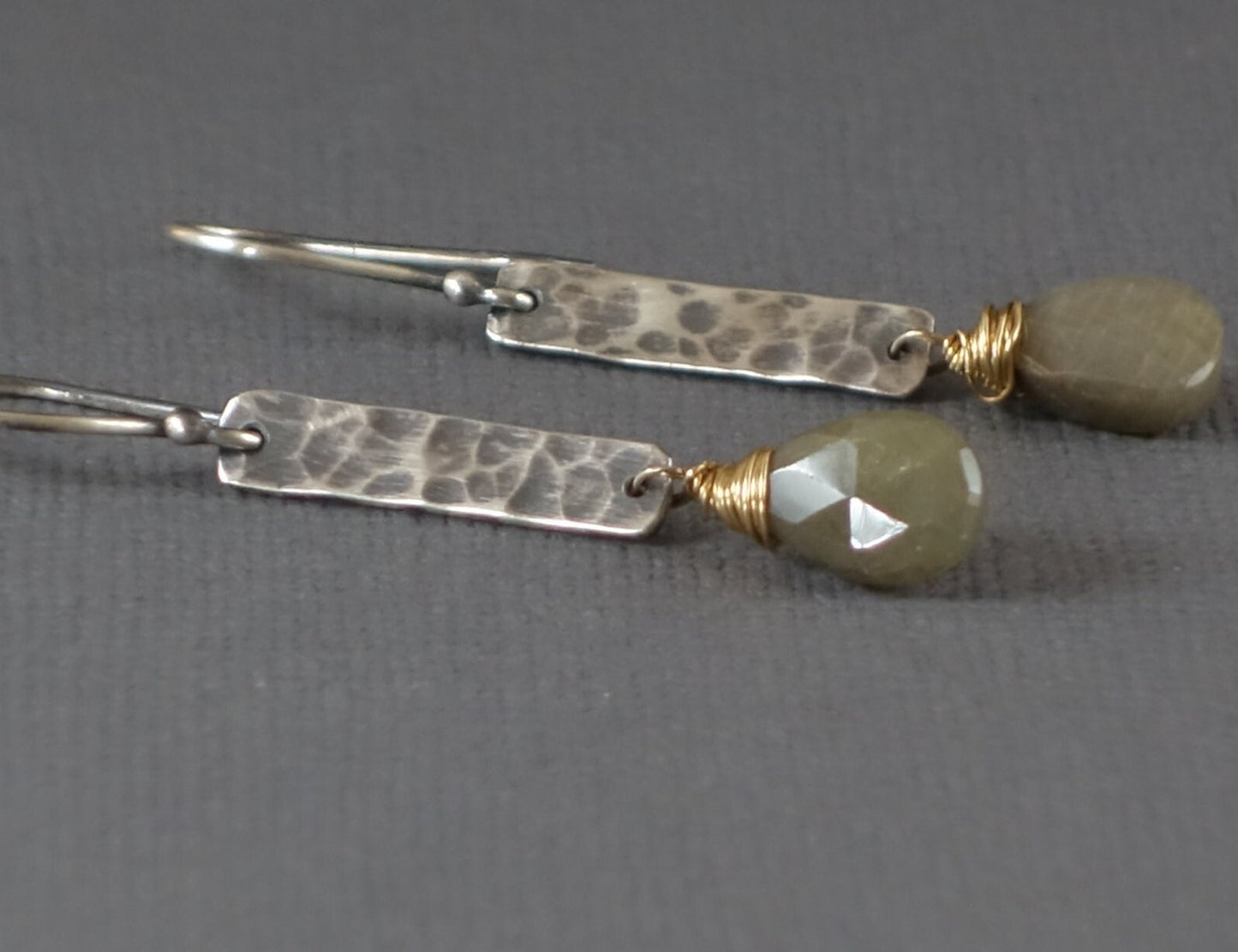 Green Sapphire Earrings, Long Sapphire Earrings, Green Earrings, Long Dangle, Sleek Dangle,