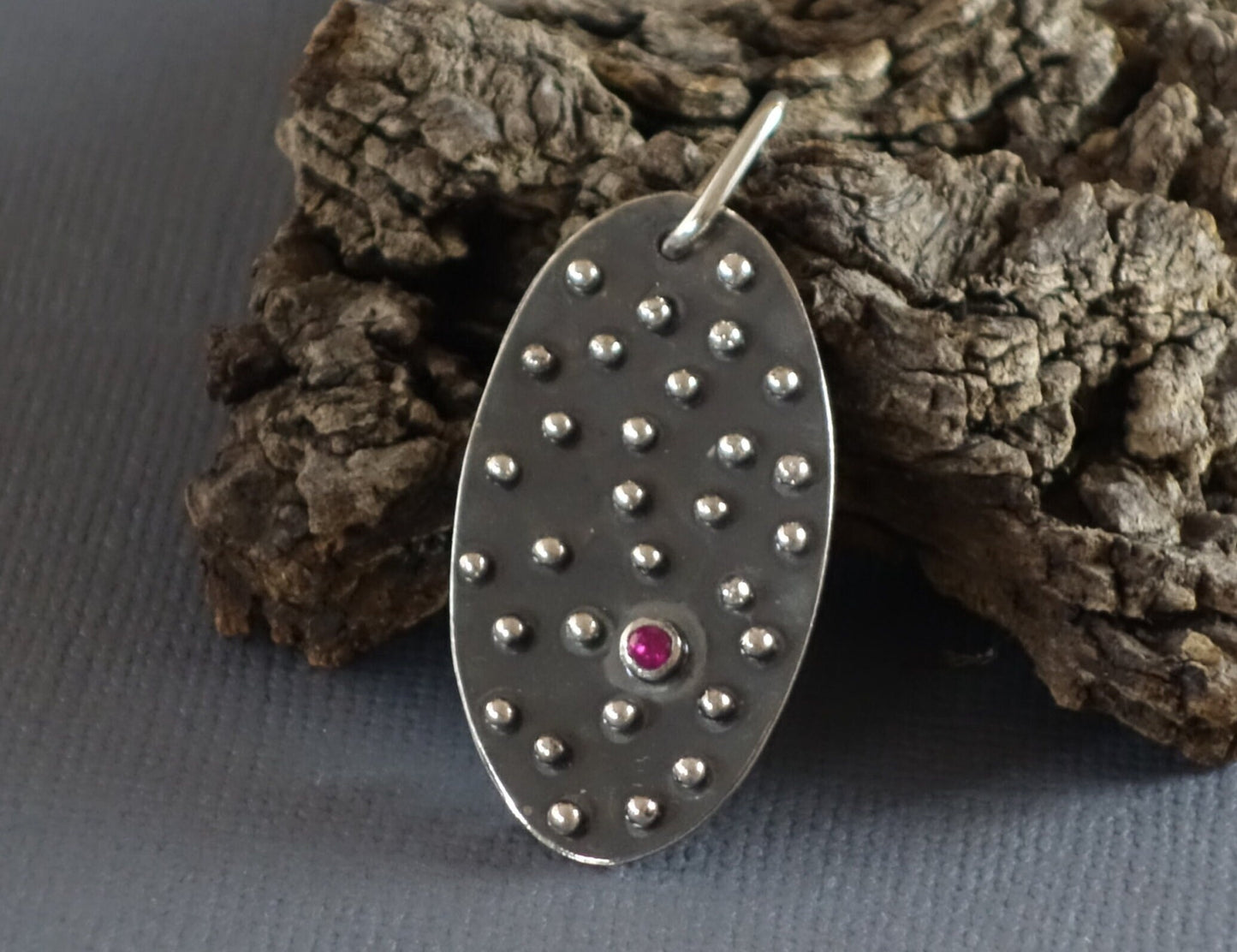 Ruby Pendant, Large Oval Pendant with Bezel Set Ruby, Brutalist Pendant with Ruby