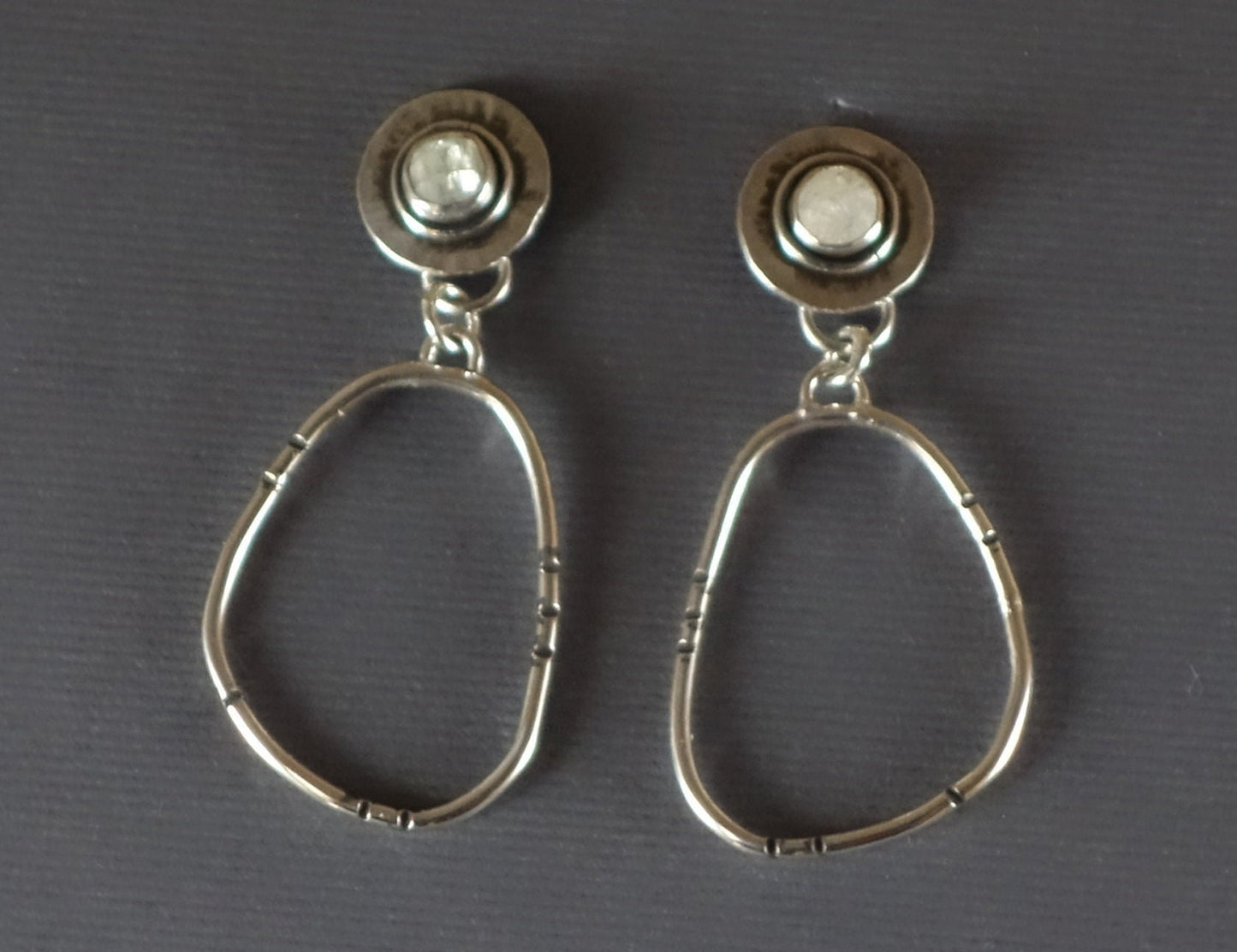 Rainbow Moonstone Post Earrings, Rainbow Moonstone Earrings, Post Earring with Oval Hoop Dangle, Rainbow Moonstone Earrings