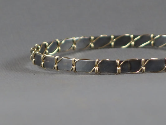 Gold Bangle, Woven Gold Bangle, Intricately Wire Wrapped Bangle Bracelet, Gold and Black Bracelet,