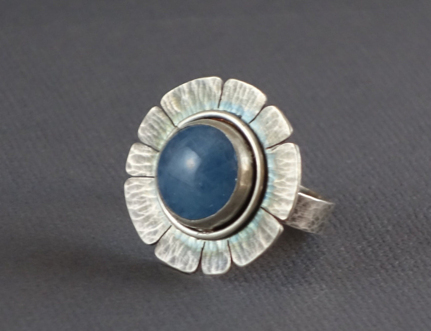 Big Aquamarine Ring, Flower Ring, Aquamarine Silver Ring