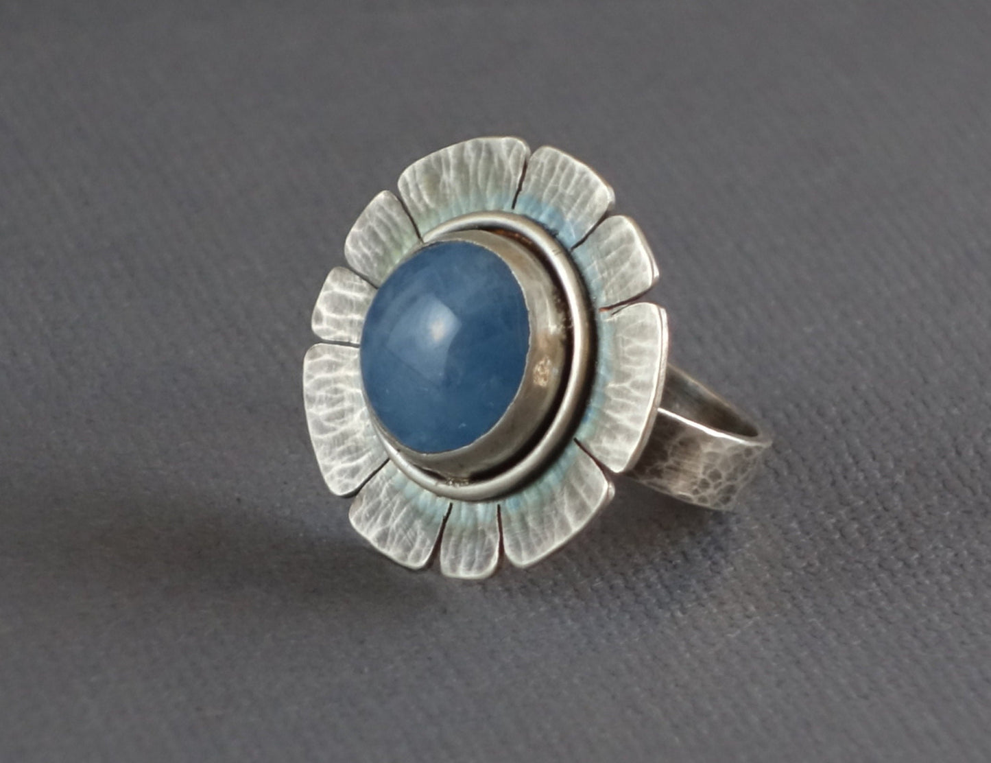 Big Aquamarine Ring, Flower Ring, Aquamarine Silver Ring