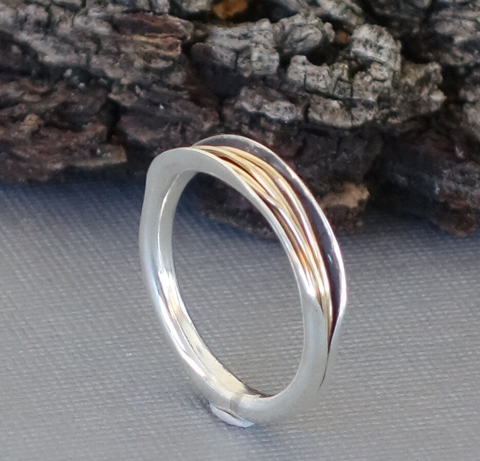 Anticlastic Ring, Black and Gold Band, Silver and Gold Ring