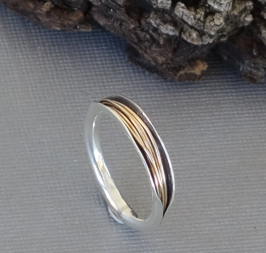 Anticlastic Ring, Black and Gold Band, Silver and Gold Ring
