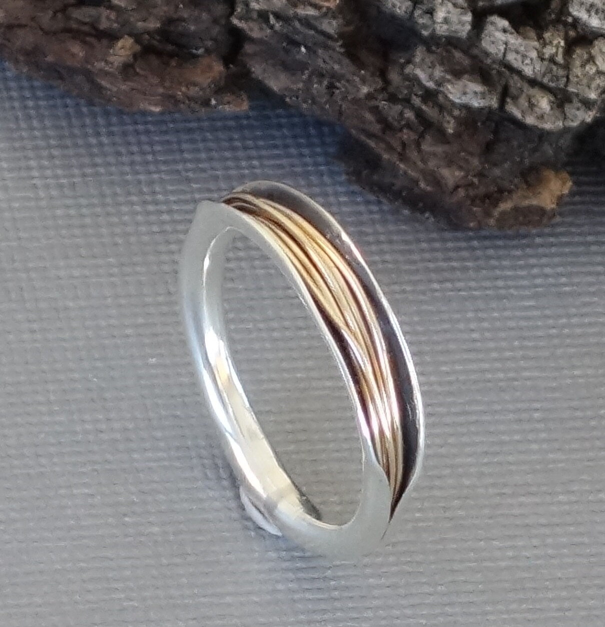 Anticlastic Ring, Black and Gold Band, Silver and Gold Ring