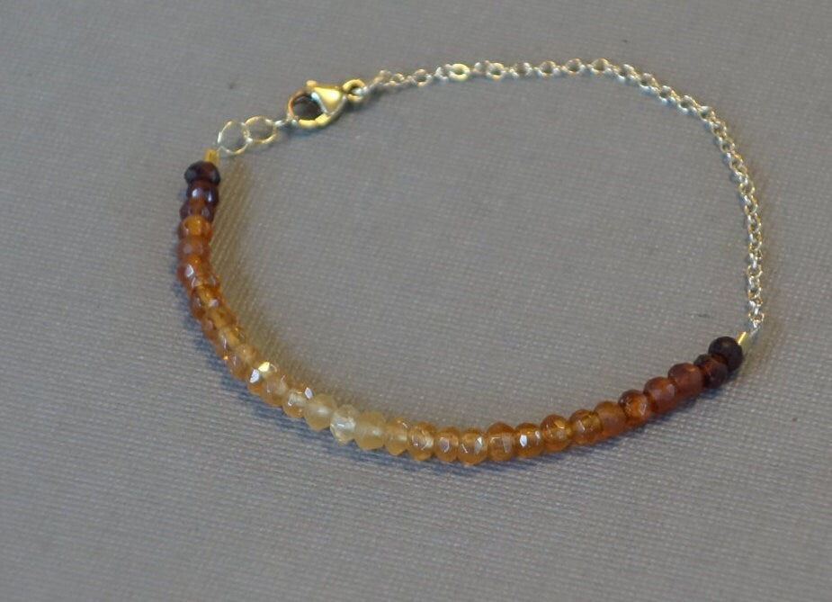 Ombre Bracelet, Garnet Bracelet, Hessonite Garnet Bracelet, 14k Yellow Gold