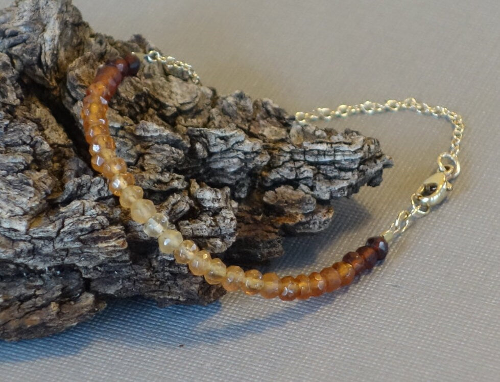 Ombre Bracelet, Garnet Bracelet, Hessonite Garnet Bracelet, 14k Yellow Gold