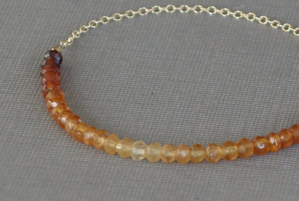 Ombre Bracelet, Garnet Bracelet, Hessonite Garnet Bracelet, 14k Yellow Gold